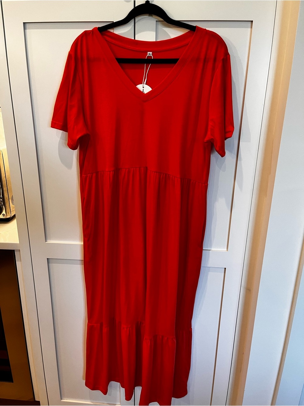 Orange V-Neck Short Sleeve Midi Dress - Women